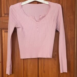 SHEIN Light Pink Ribbed Button Down Top